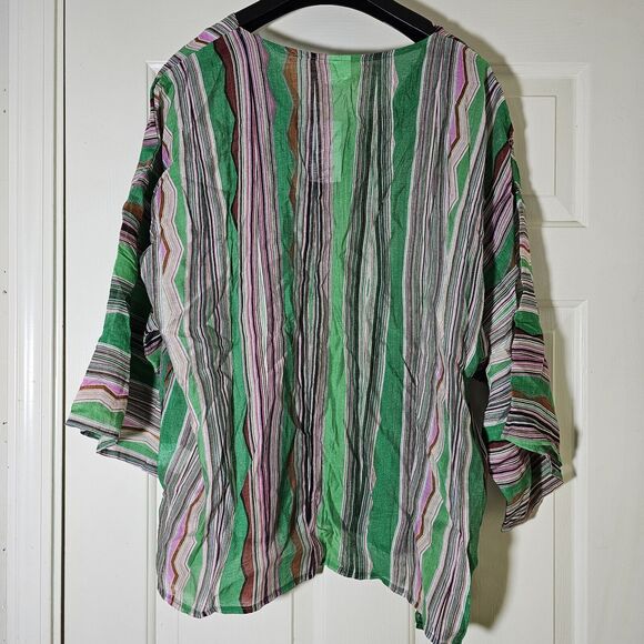 Simple Suzanne Betro Semi-sheer Green Stripe Tunic Top Dolman Sleeves Size XL - Picture 5 of 7